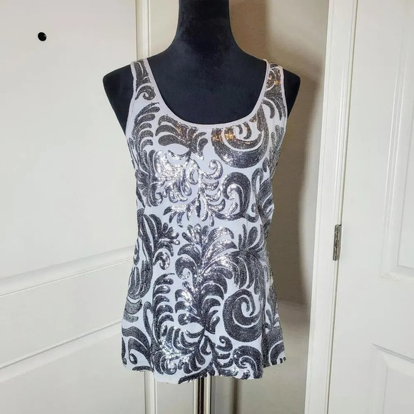 Express Embellished Silver Sequin Women's Sleeveless Blouse Tank Top Size Small - Picture 5 of 13